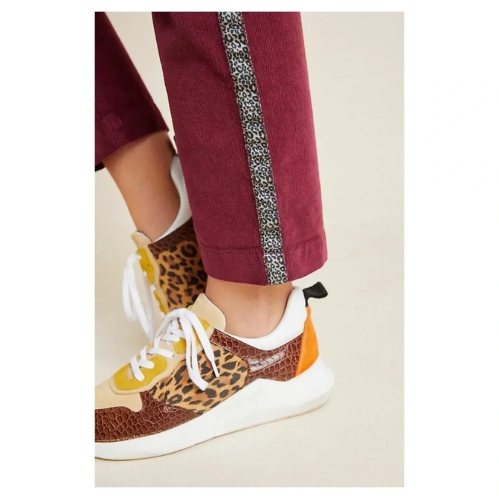 NWT Anthropologie Sundry Leopard Corduroy Trousers Pants Wine Maroon 27 28 - Picture 4 of 6